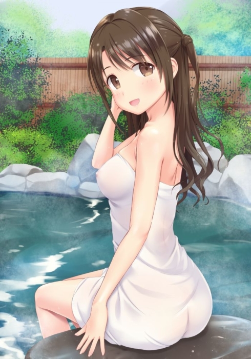 タオル一枚で体を隠して入浴してる正しい入浴姿の美少女二次エロ画像